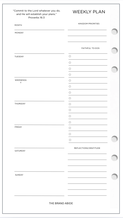 Classic Undated Weekly Planner Inserts | Personal Size