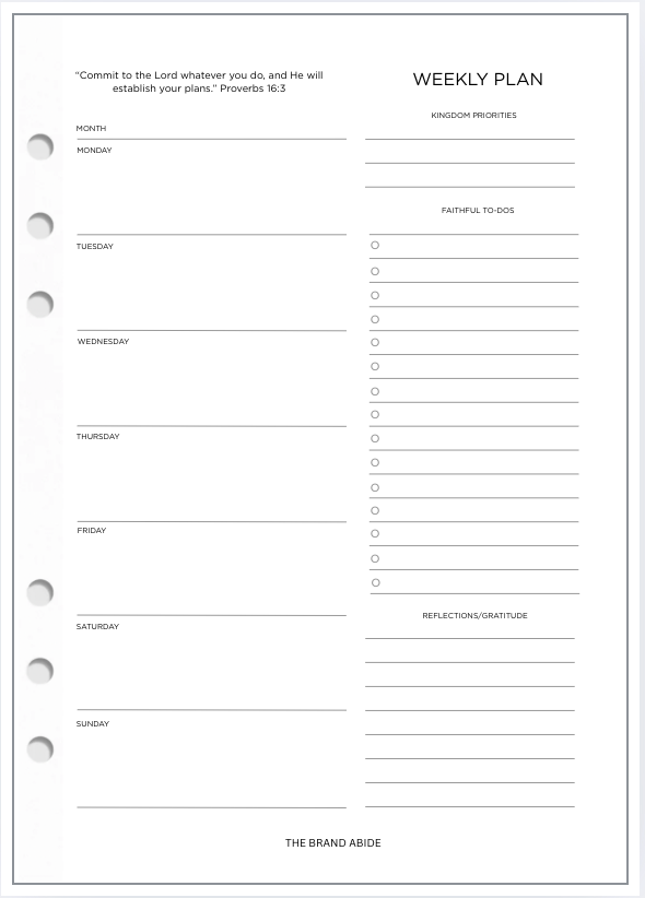 Classic Undated Weekly Planner Inserts | A5 Size
