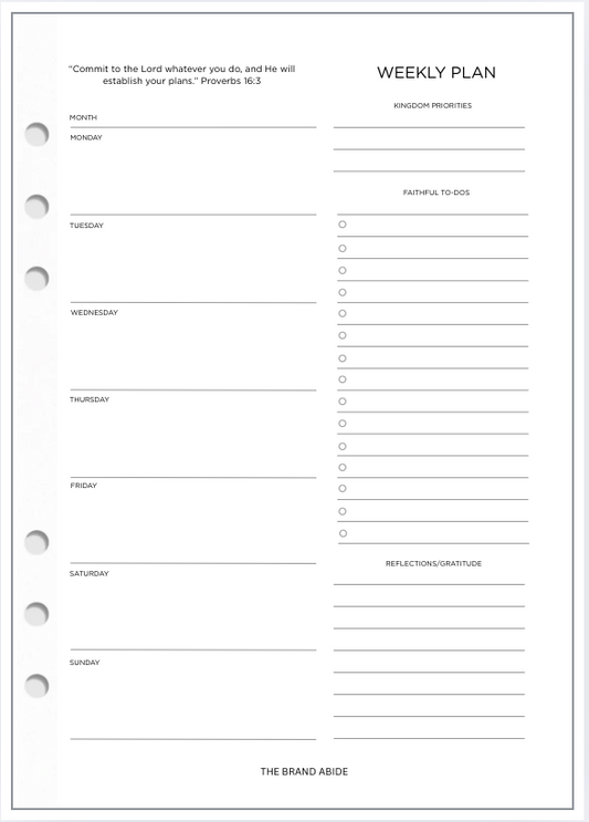 Classic Undated Weekly Planner Inserts | A5 Size
