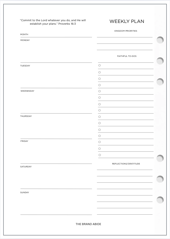 Classic Undated Weekly Planner Inserts | A5 Size
