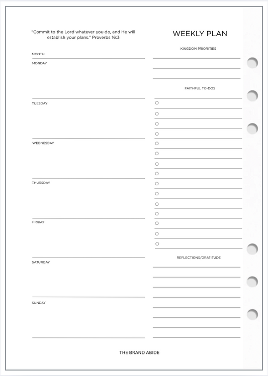 Classic Undated Weekly Planner Inserts | A5 Size